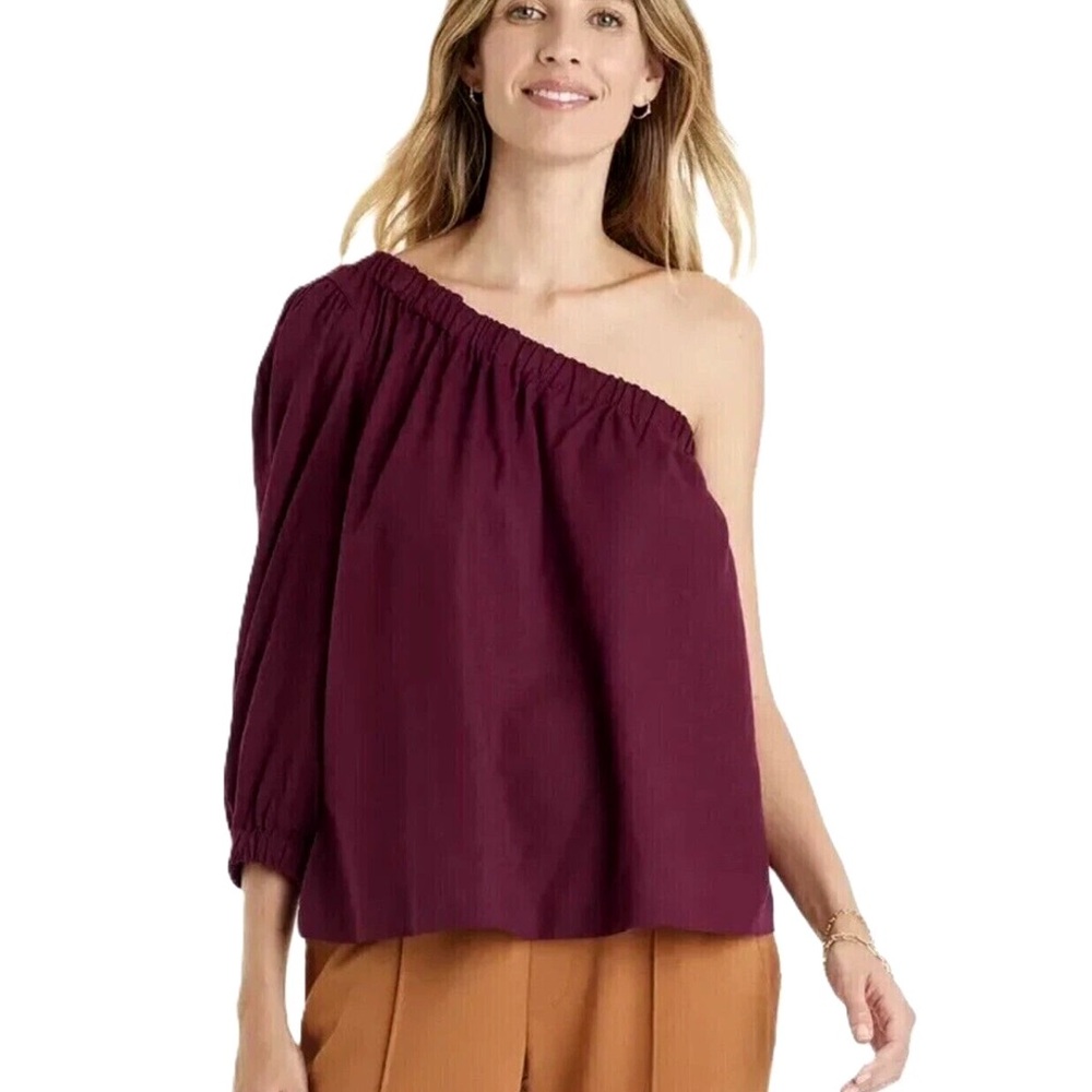 a new day Womens Small One-Shoulder Plum Blouse NWT